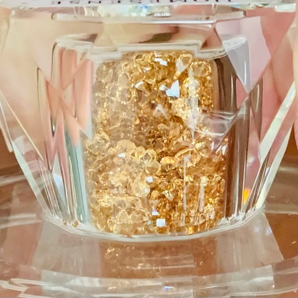 6” round clear glass server art glass shiny gold flakes in clear glass pedestal - Picture 4 of 6